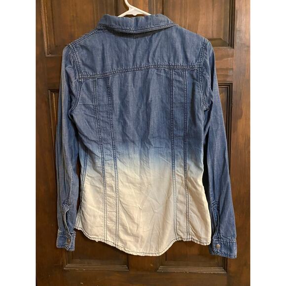 Life in Progress Womens Snap Front Ombre Long Sleeve Blue White Shirt Small - Picture 8 of 10